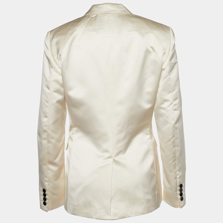 Pre Owned D&G Off White Satin Contrast Lapel Single Breasted Blazer M