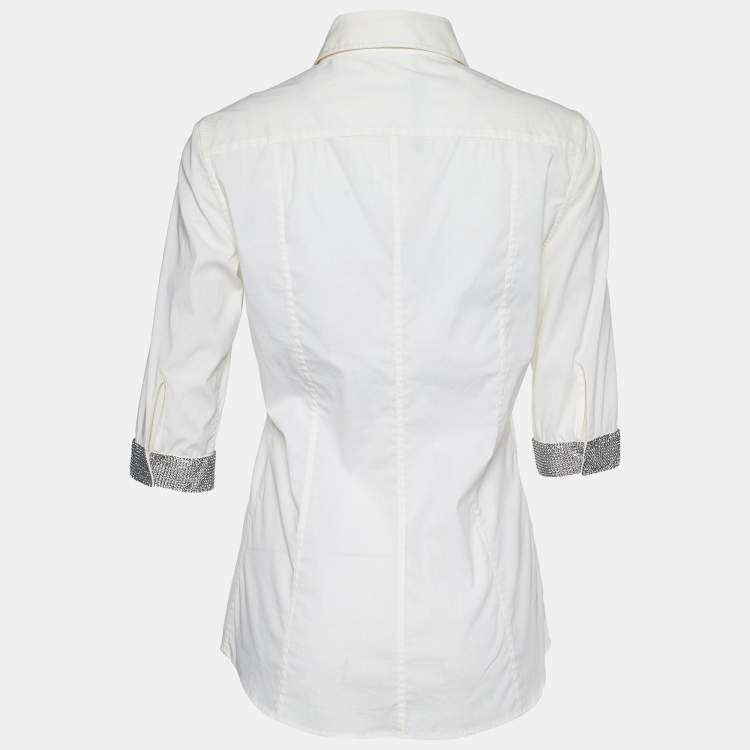 Pre Owned Dolce & Gabbana White Cotton Crystal Embellished Cuff Detail Shirt S