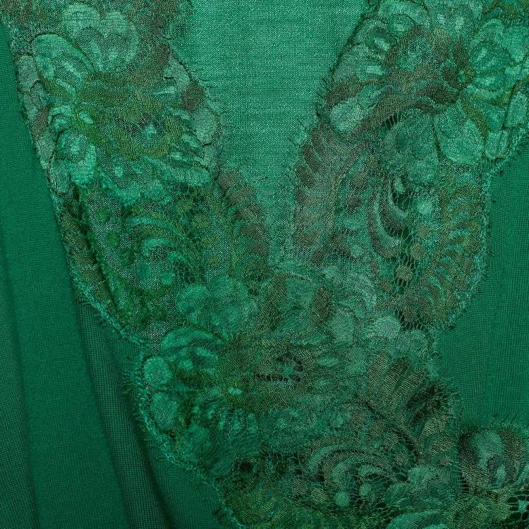 Pre Owned Dolce & Gabbana Green Knit & Lace Trimmed Sleeveless Wrap Cardigan M