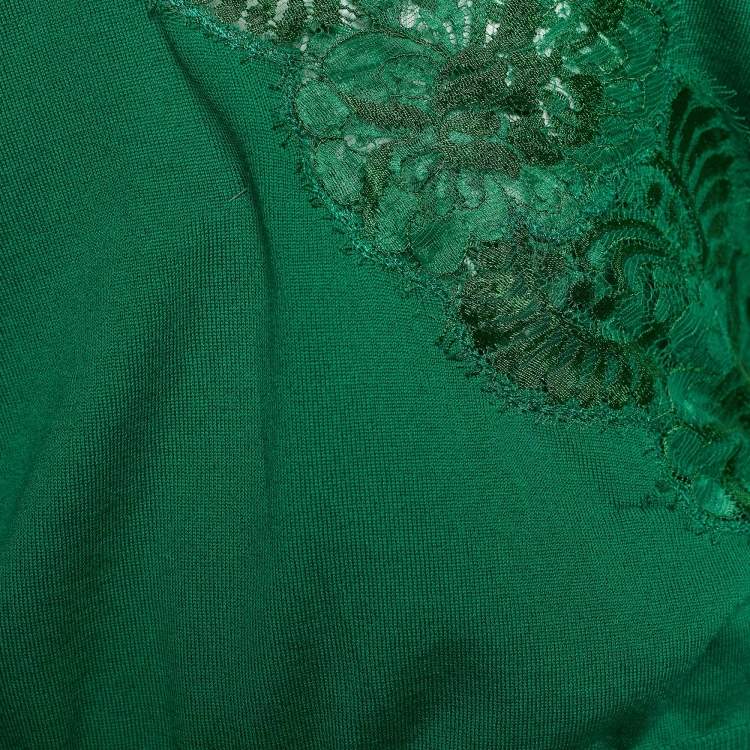 Pre Owned Dolce & Gabbana Green Knit & Lace Trimmed Sleeveless Wrap Cardigan M