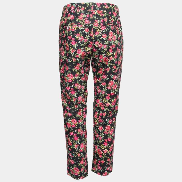 Pre Owned Dolce & Gabbana Multicolor Rose Printed Cotton Pants M