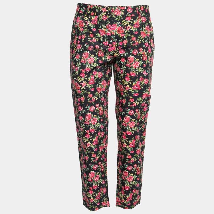 Pre Owned Dolce & Gabbana Multicolor Rose Printed Cotton Pants M