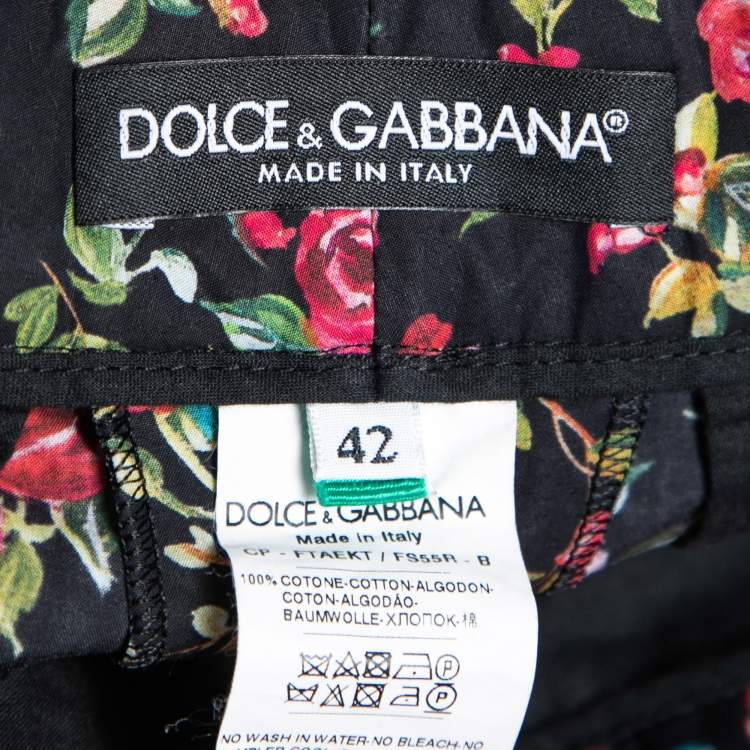Pre Owned Dolce & Gabbana Multicolor Rose Printed Cotton Pants M