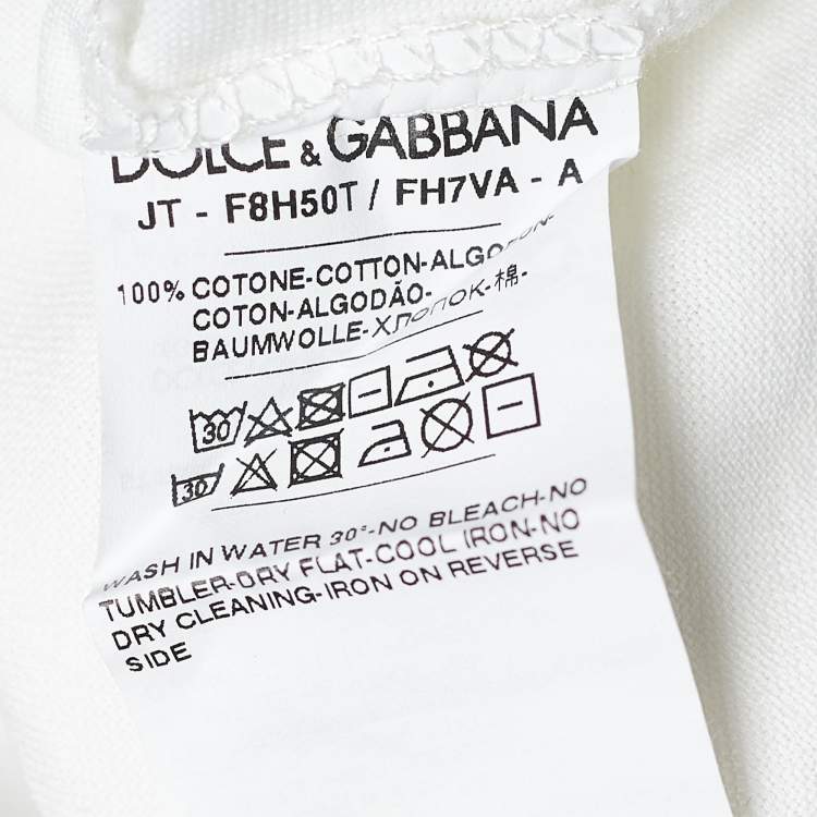 Pre Owned Dolce & Gabbana White Jersey Queen of Hearts Print T-Shirt L