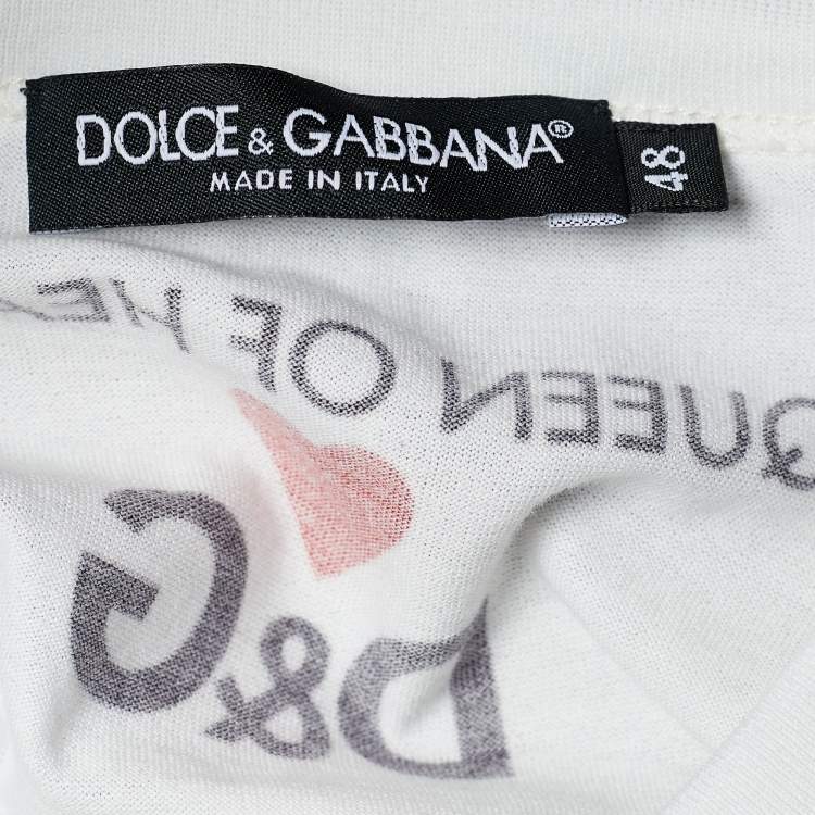 Pre Owned Dolce & Gabbana White Jersey Queen of Hearts Print T-Shirt L