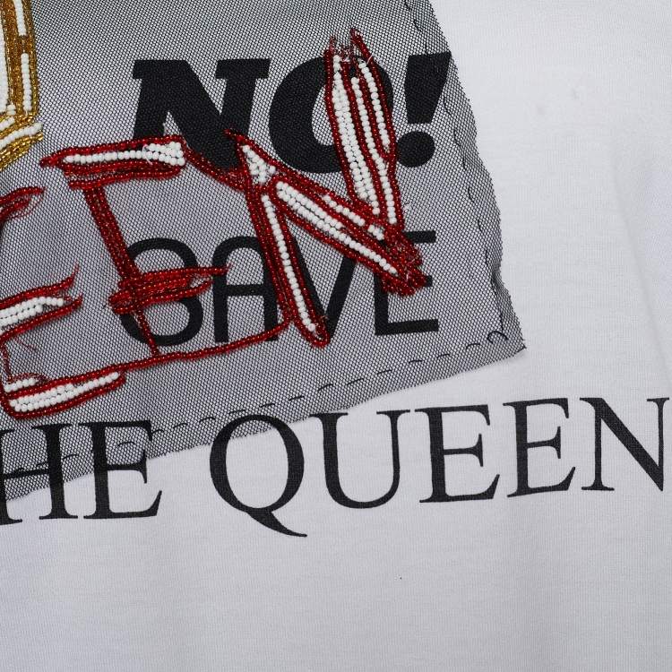 Pre Owned Dolce & Gabbana White Save the Queen Embellished T-Shirt M