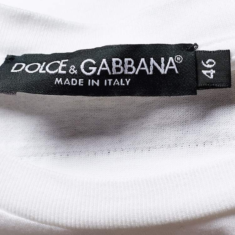 Pre Owned Dolce & Gabbana White Jersey Heart & Logo Print T-Shirt L