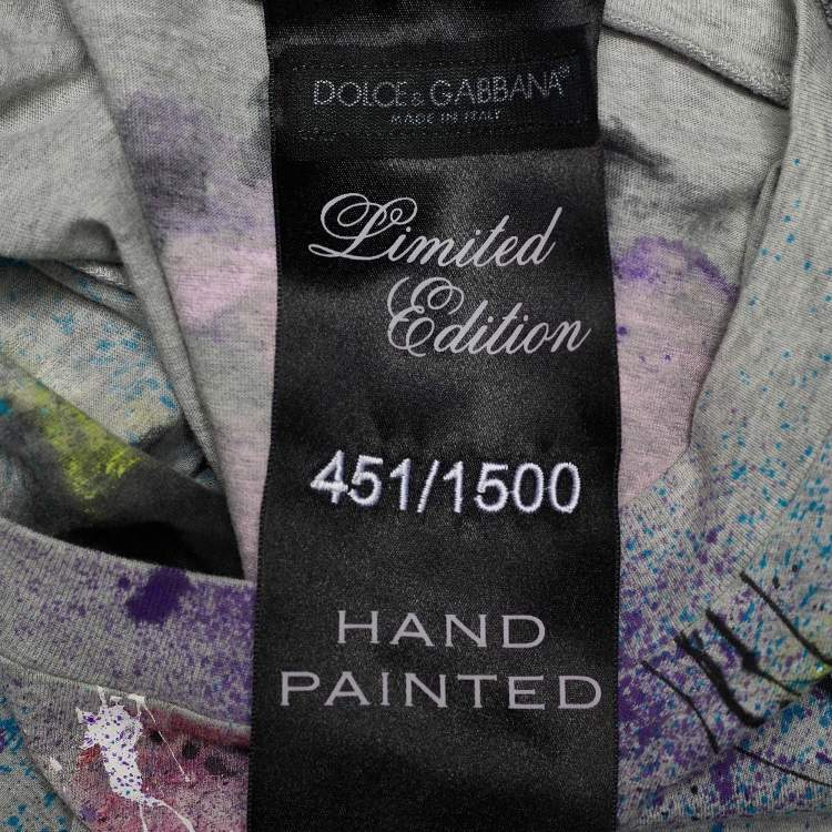 Pre Owned Dolce & Gabbana Grey Jersey Limited Edition Hand Painted Top M