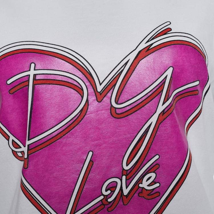Pre Owned Dolce & Gabbana White Jersey DG Love Foil Print T-Shirt M
