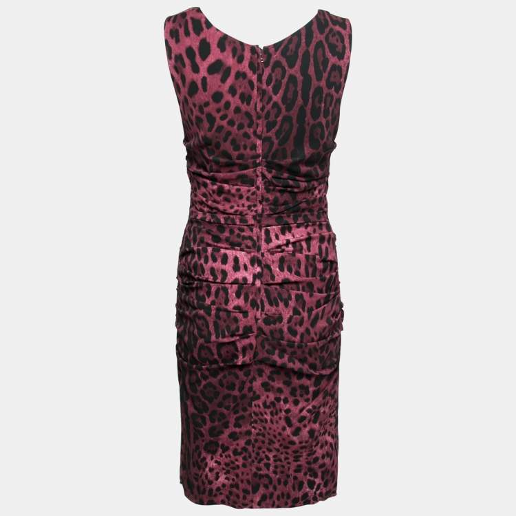 مملوكة مسبقًا Dolce & Gabbana Purple Animal Print Silk Ruched Sleeveless Dress M