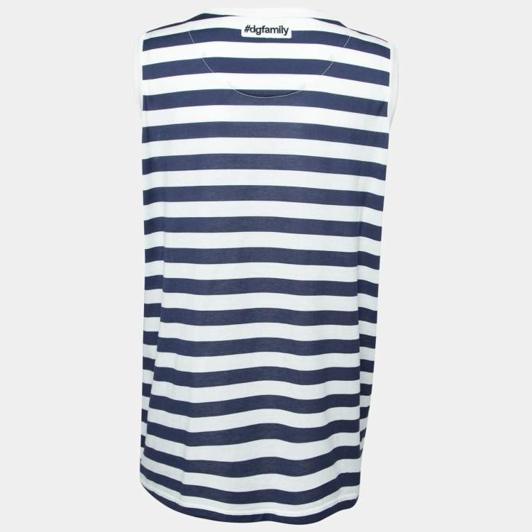 Pre Owned Dolce & Gabbana White & Blue Striped Cotton Tank Top M