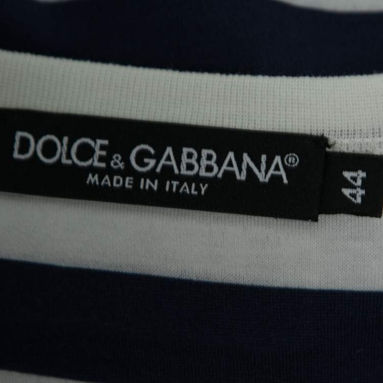 Pre Owned Dolce & Gabbana White & Blue Striped Cotton Tank Top M