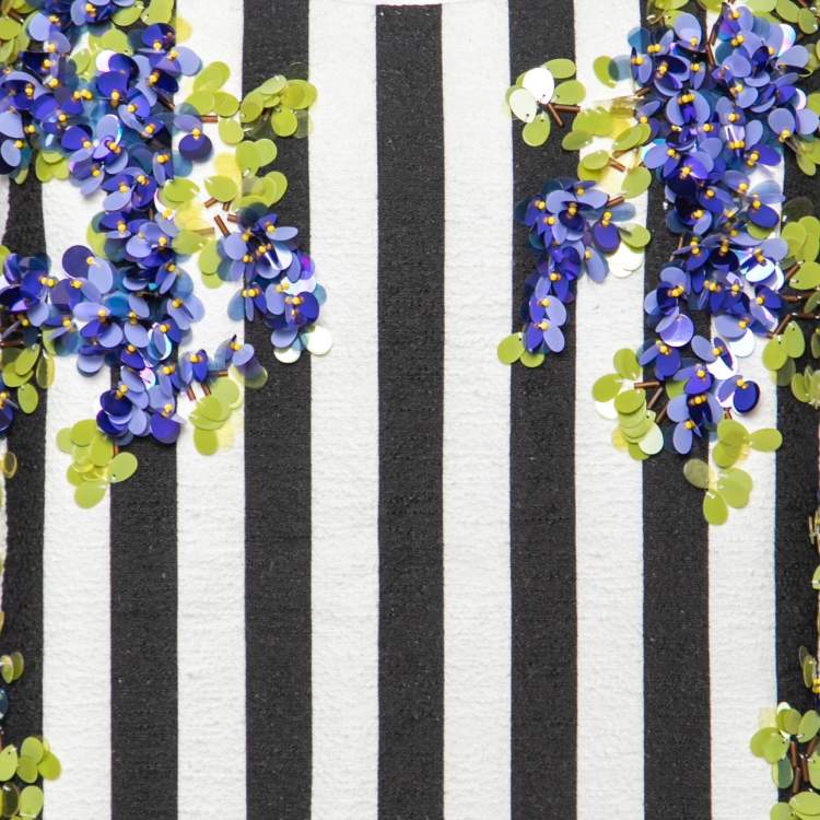 Pre Owned Dolce & Gabbana Monochrome Striped Paillette Embellished Sleeveless Top S