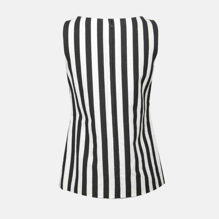 Pre Owned Dolce & Gabbana Monochrome Striped Paillette Embellished Sleeveless Top S