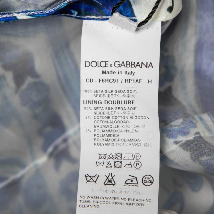 Pre Owned Dolce & Gabbana Blue Majolica Print Silk Organza Flared Dress XS