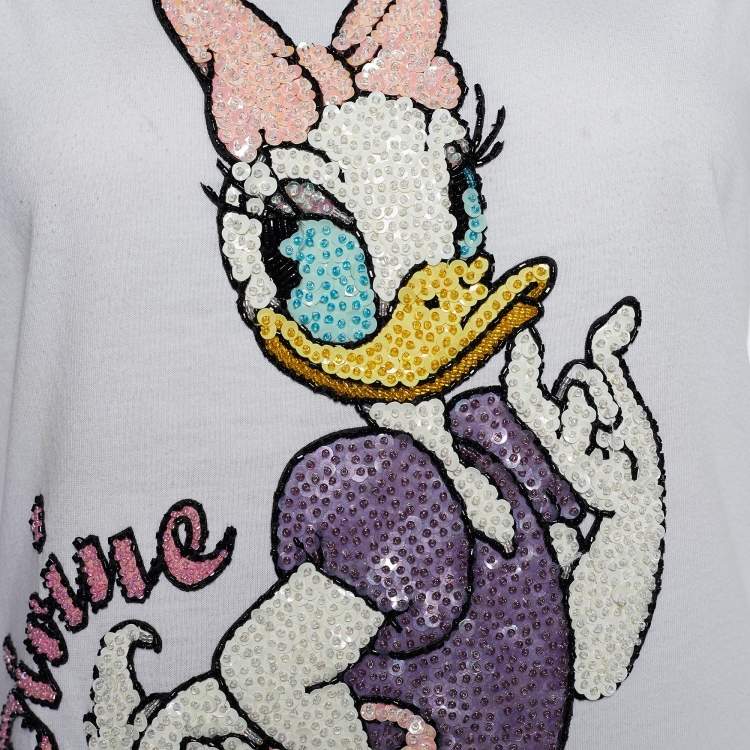 Pre Owned Dolce & Gabbana White Cotton Donald Duck Print Tank Top M