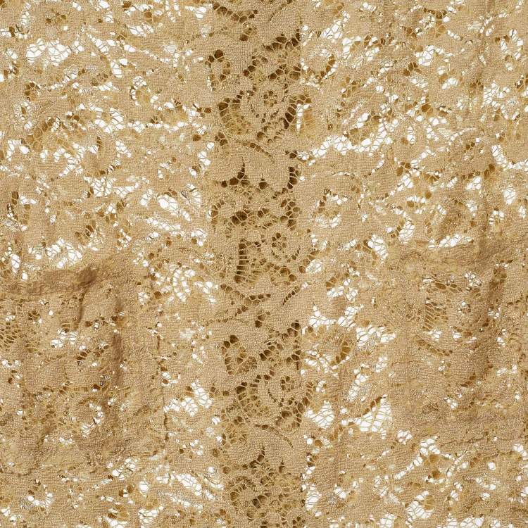 Pre Owned Dolce & Gabbana Beige Floral Lace Fabric Top M