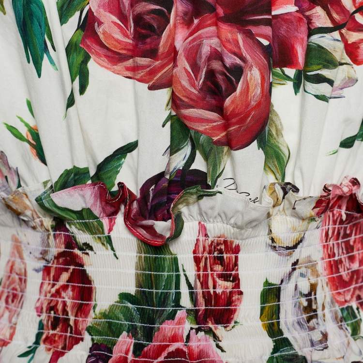 Pre Owned Dolce & Gabbana White Floral Cotton Off Shoulder Dress M