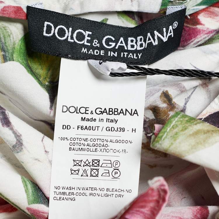 Pre Owned Dolce & Gabbana White Floral Cotton Off Shoulder Dress M