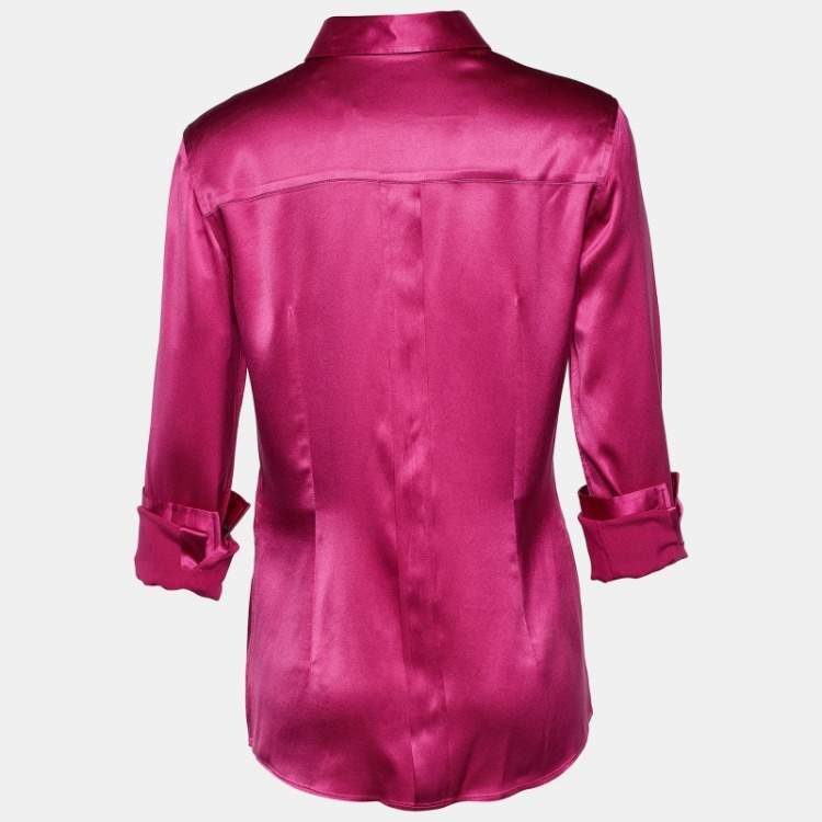 Pre Owned Dolce & Gabbana Fuschia Pink Satin Button Front Shirt M
