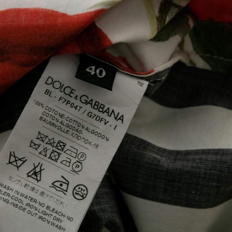 Pre Owned Dolce & Gabbana Monochrome Striped Rose Printed T-shirt S
