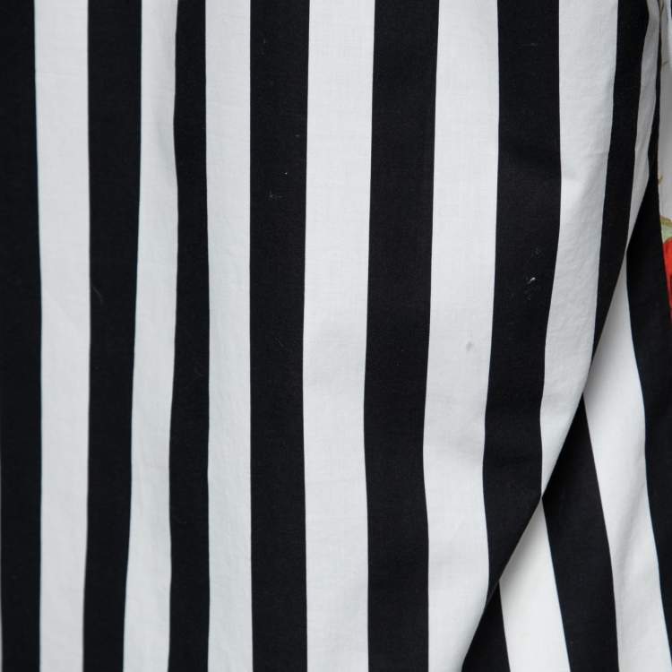 Pre Owned Dolce & Gabbana Monochrome Striped Rose Printed T-shirt S