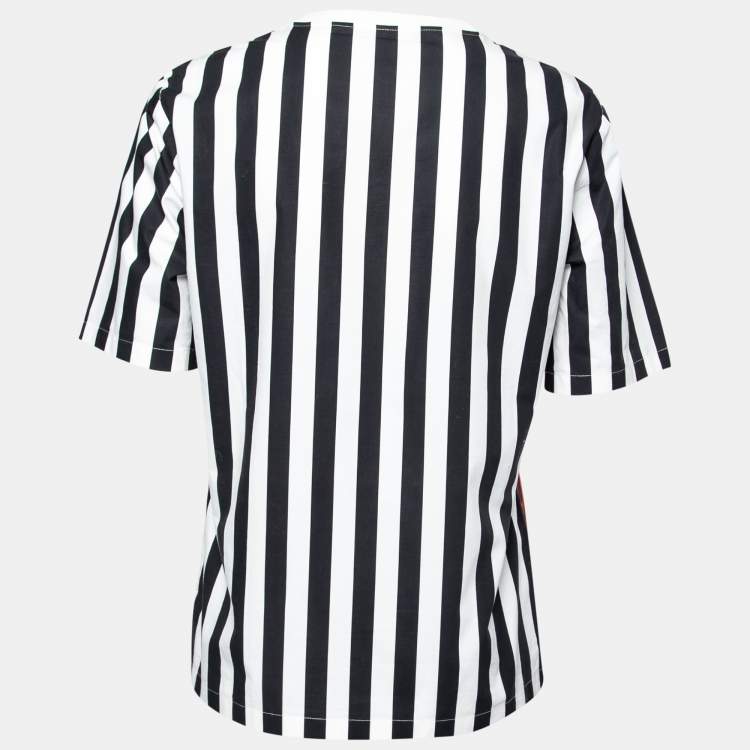 Pre Owned Dolce & Gabbana Monochrome Striped Rose Printed T-shirt S