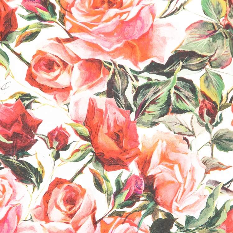 Pre Owned Dolce & Gabbana Multicolor Rose Print Cotton Tie-Up Dress M