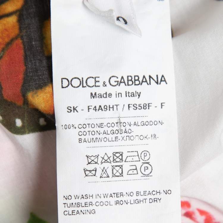Pre Owned Dolce & Gabbana White Padlock & Floral Printed Cotton High Waisted Skirt S