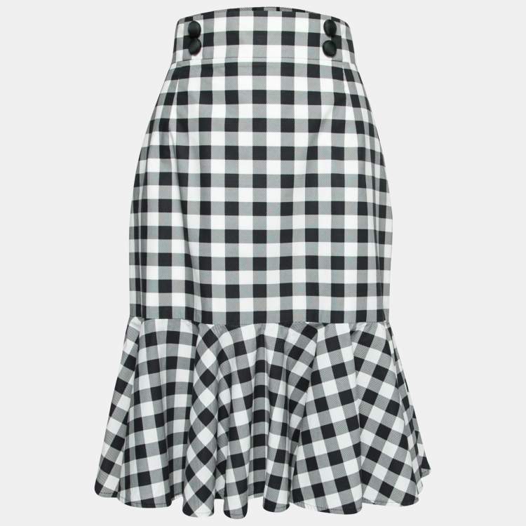Pre Owned Dolce & Gabbana Gingham Checkered Cotton Flared Hem Skirt M