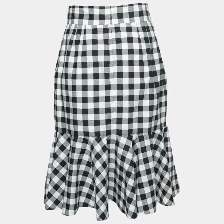 Pre Owned Dolce & Gabbana Gingham Checkered Cotton Flared Hem Skirt M