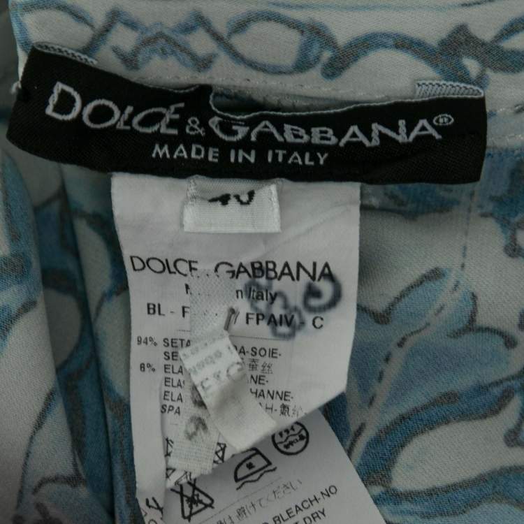 Pre Owned Dolce & Gabbana White/Blue Majolica Print Top S
