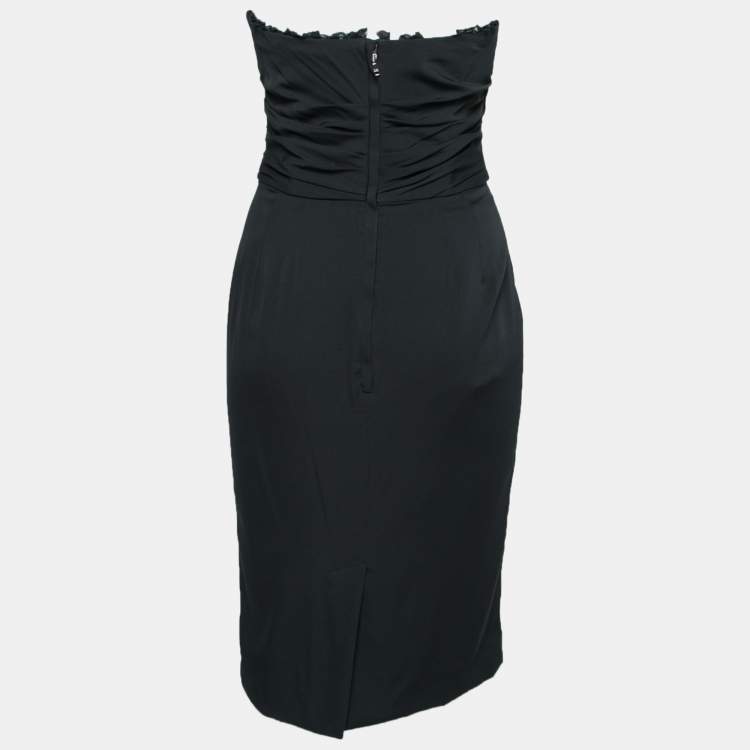 مملوكة مسبقًا Dolce & Gabbana Black Silk Lace Trim Detailed Strapless Dress S