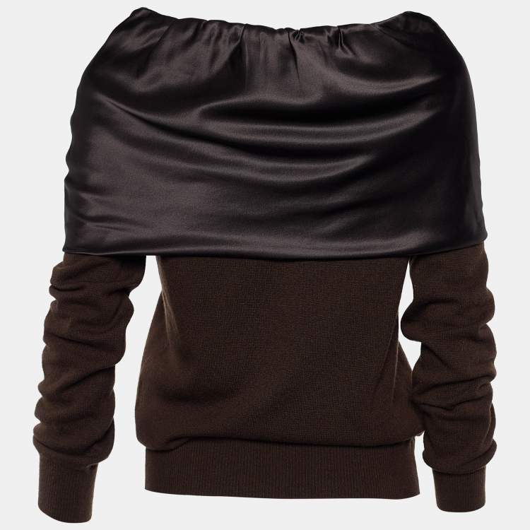 Pre Owned Dolce & Gabbana Brown Cashmere & Silk Draped Neck Sweater S