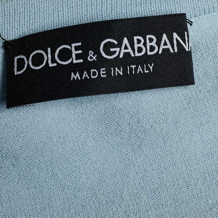 Pre Owned Dolce & Gabbana Powder Blue Knit Logo Embellished Top M