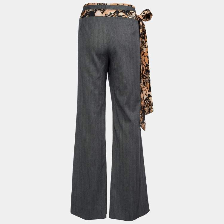 مملوكة مسبقًا Dolce & Gabbana Grey Wool Printed Belt Detail Trousers L