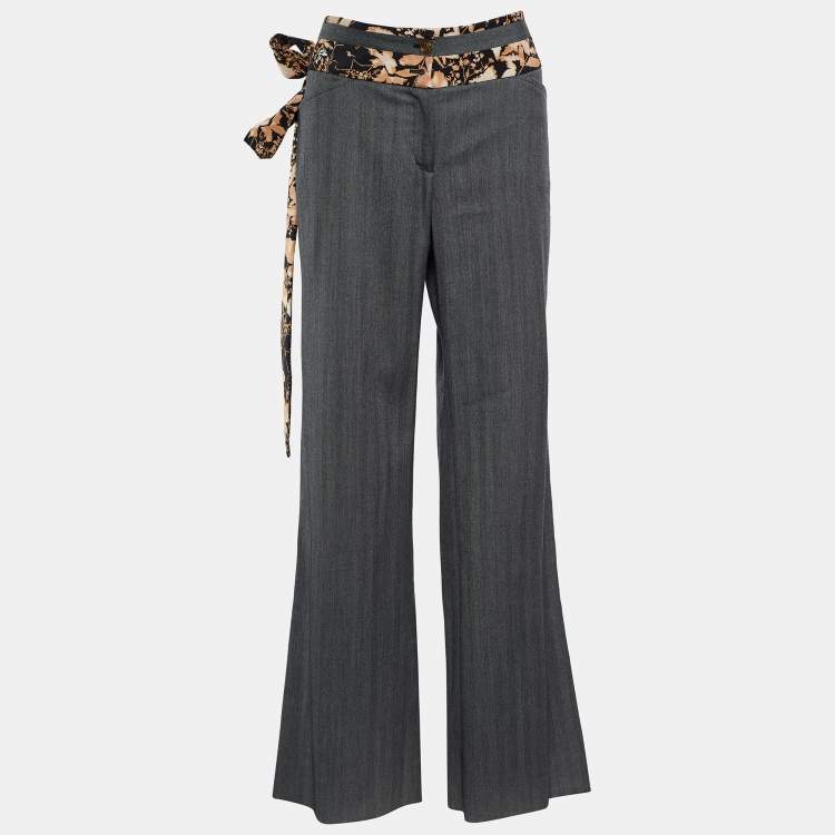 مملوكة مسبقًا Dolce & Gabbana Grey Wool Printed Belt Detail Trousers L