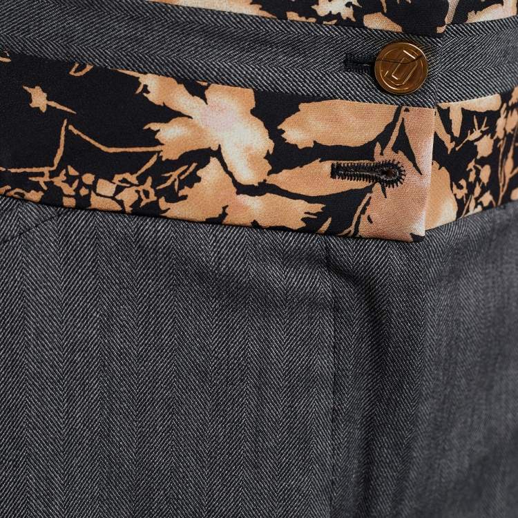 مملوكة مسبقًا Dolce & Gabbana Grey Wool Printed Belt Detail Trousers L