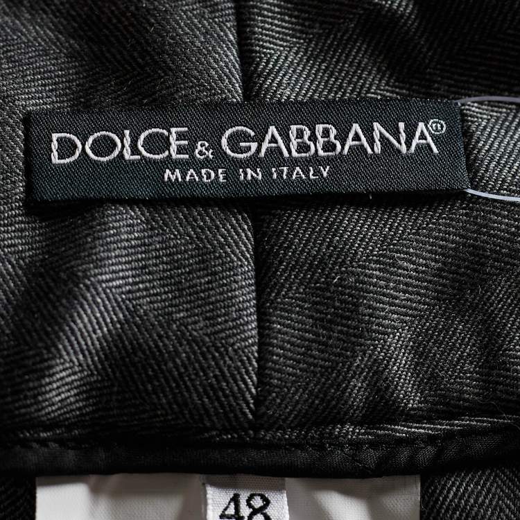 مملوكة مسبقًا Dolce & Gabbana Grey Wool Printed Belt Detail Trousers L
