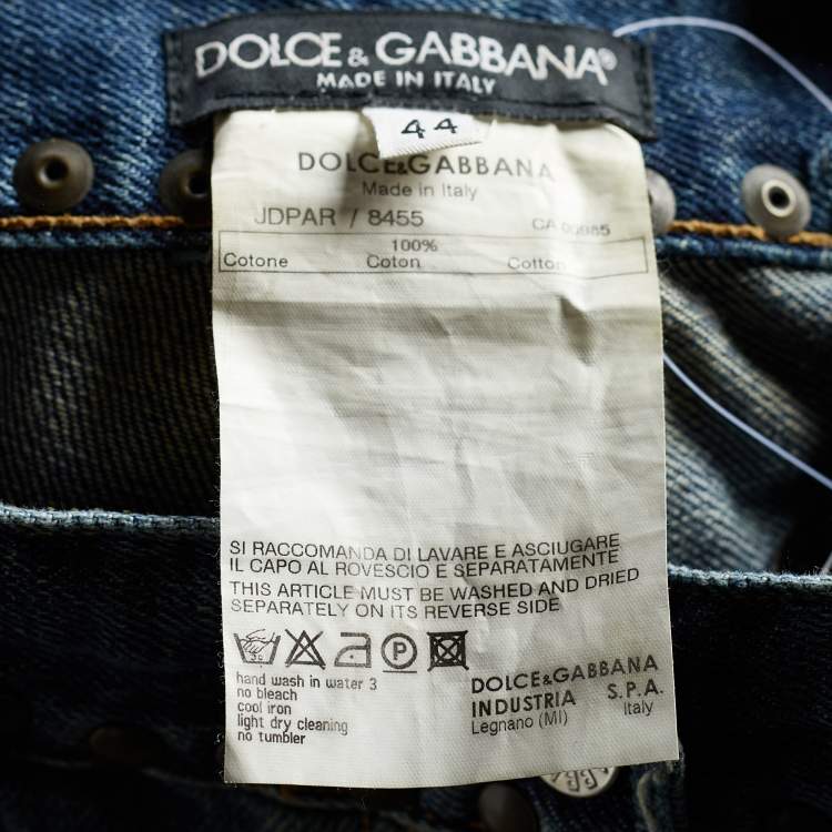 Pre Owned Dolce & Gabbana Blue Denim Embroidered Straight Fit Jeans M/Waist - 33.5"