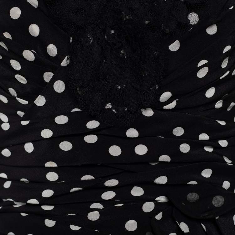 Pre Owned Dolce & Gabbana Black/White Polka Dot Silk Paneled Strapless Dress M