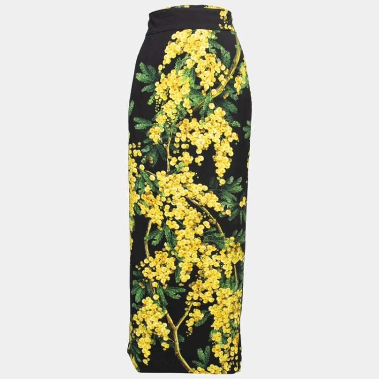 Dolce & Gabbana Black & Yellow Floral Acacia Print Crepe Midi Skirt M Dolce  & Gabbana | The Luxury Closet