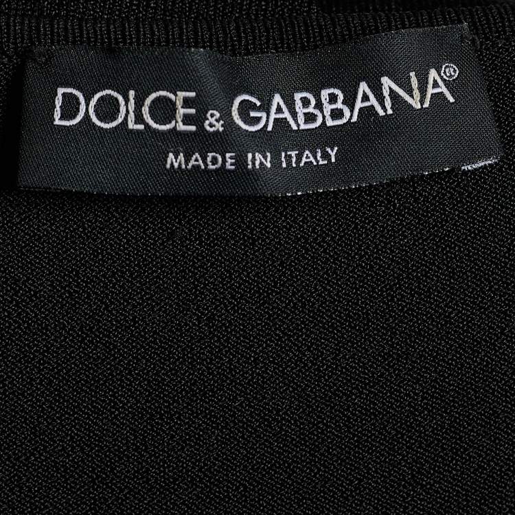 Pre Owned Dolce & Gabbana Black Knit Logo Detail Long Sleeve Top M