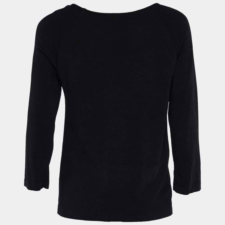 Pre Owned Dolce & Gabbana Black Knit Logo Detail Long Sleeve Top M
