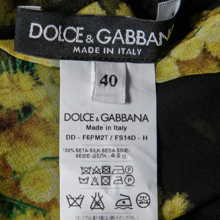 مملوكة مسبقًا Dolce & Gabbana Black & Yellow Floral Acacia Print Sheer Silk Tunic S