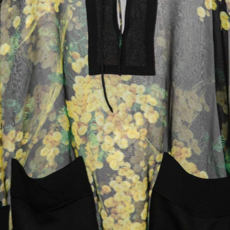 مملوكة مسبقًا Dolce & Gabbana Black & Yellow Floral Acacia Print Sheer Silk Tunic S