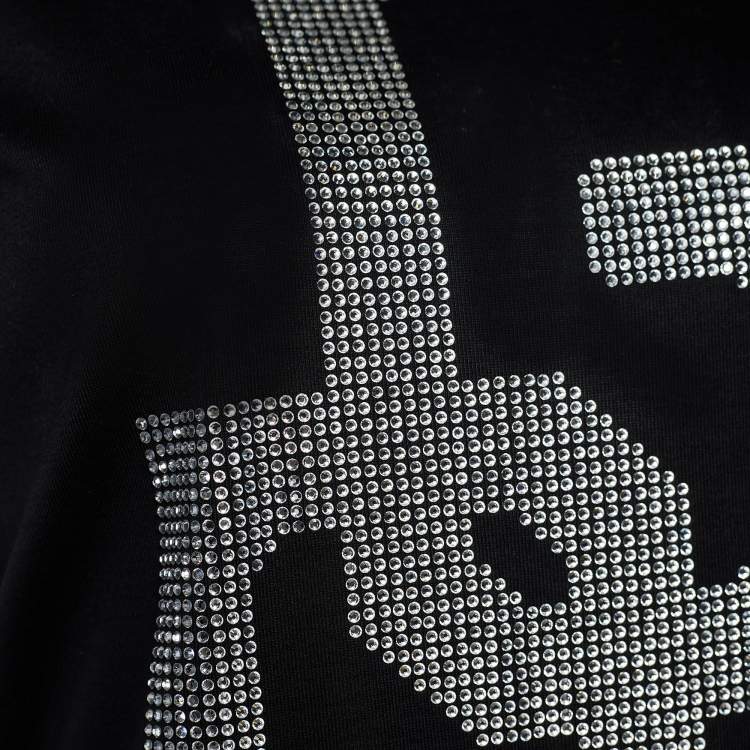Pre Owned Dolce & Gabbana Black Cotton DG Embellished Crew Neck T-Shirt M