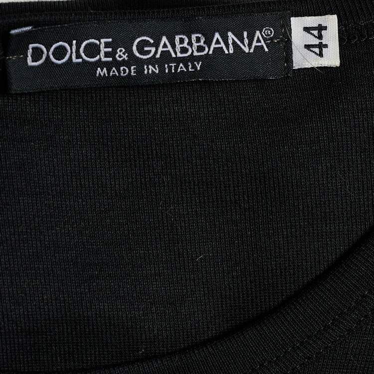 Pre Owned Dolce & Gabbana Black Cotton DG Embellished Crew Neck T-Shirt M