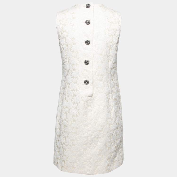 Pre Owned Dolce & Gabbana Cream Floral Embossed Jacquard Sleeveless Dress M