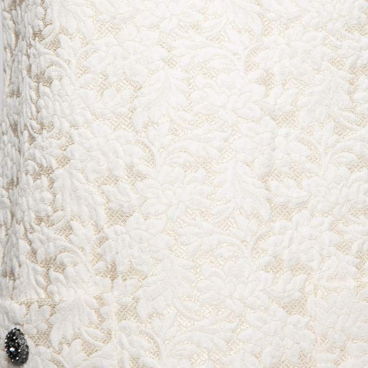 Pre Owned Dolce & Gabbana Cream Floral Embossed Jacquard Sleeveless Dress M